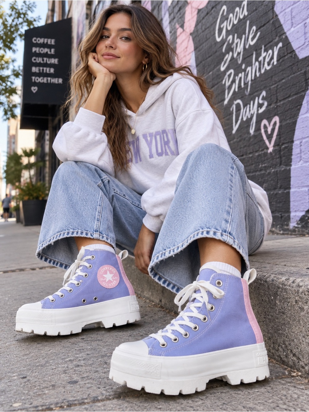 Converse Run Star Hike Platform High Top Sneakers Lavender Pink 7.5